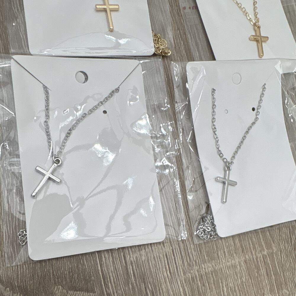 Christianity Cross Pendant Necklaces Lot on Chains, Gold Tone & Silver Tone Gift - Picture 3 of 5